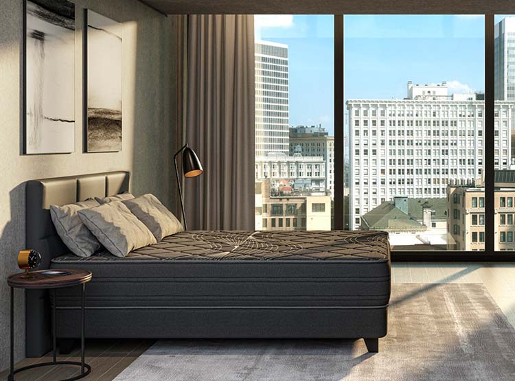 JUEGO DE DORMITORIO FLEX CAMA EUROPEA BLACK BD 2 PLAZAS + RESPALDO DESIGN GRIS + VELADORES ROVER - 5