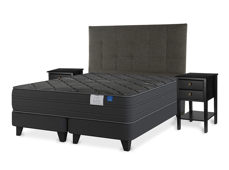 JUEGO DE DORMITORIO FLEX CAMA EUROPEA BLACK KING + RESPALDO DESIGN GRAFITO + VELADORES ROVER - 1