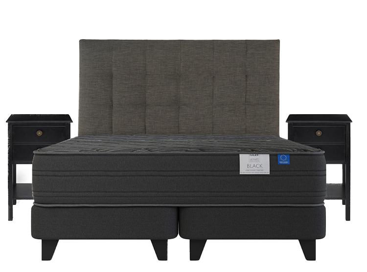 JUEGO DE DORMITORIO FLEX CAMA EUROPEA BLACK SÚPER KING + RESPALDO DESIGN GRAFITO + VELADORES ROVER - 2
