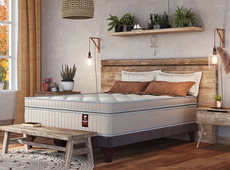 JUEGO DE DORMITORIO FLEX CAMA EUROPEA MÁXIMO COBRE BD 2 PLAZAS + RESPALDO DESIGN GRIS + VELADORES ROVER - 6