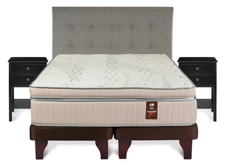 JUEGO DE DORMITORIO FLEX CAMA EUROPEA MÁXIMO COBRE BD 2 PLAZAS + RESPALDO DESIGN GRIS + VELADORES ROVER - 1