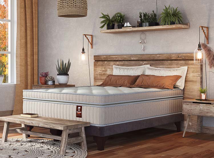 JUEGO DE DORMITORIO FLEX CAMA EUROPEA MÁXIMO COBRE KING + RESPALDO DESIGN CRUDO + VELADORES ROMA - 6