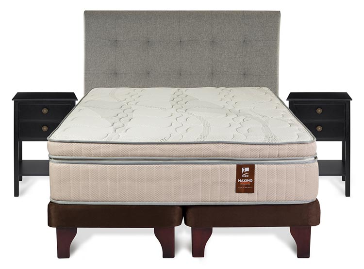 JUEGO DE DORMITORIO FLEX CAMA EUROPEA MÁXIMO COBRE SÚPER KING + RESPALDO DESIGN GRIS + VELADORES ROVER - 1