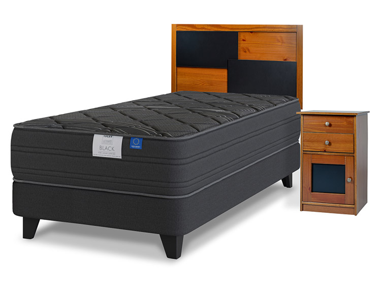 JUEGO DE DORMITORIO FLEX CAMA EUROPEA PREMIUM BLACK PREM BOX 1.5 PLAZAS NEGRO + SET COLONIA - 2
