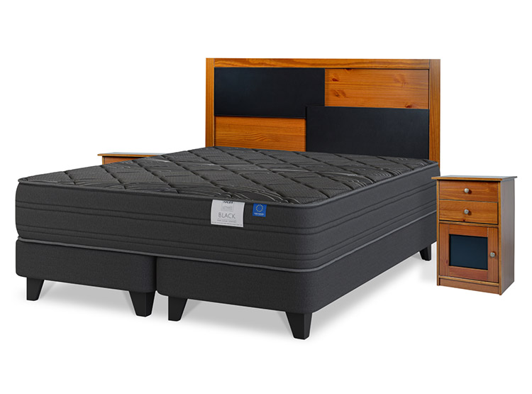 JUEGO DE DORMITORIO FLEX CAMA EUROPEA PREMIUM BLACK PREM BOX 2 PLAZAS NEGRO + SET COLONIA - 2