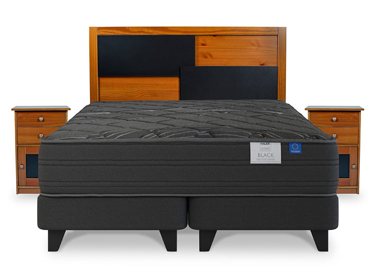 JUEGO DE DORMITORIO FLEX CAMA EUROPEA PREMIUM BLACK PREM BOX 2 PLAZAS NEGRO + SET COLONIA - 1