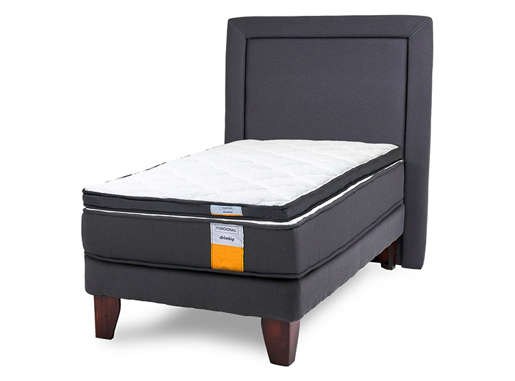 JUEGO DE DORMITORIO DRIMKIP CAMA EUROPEA FUNCIONAL PLUS 1 PLAZA + RESPALDO + TOPPER - 1