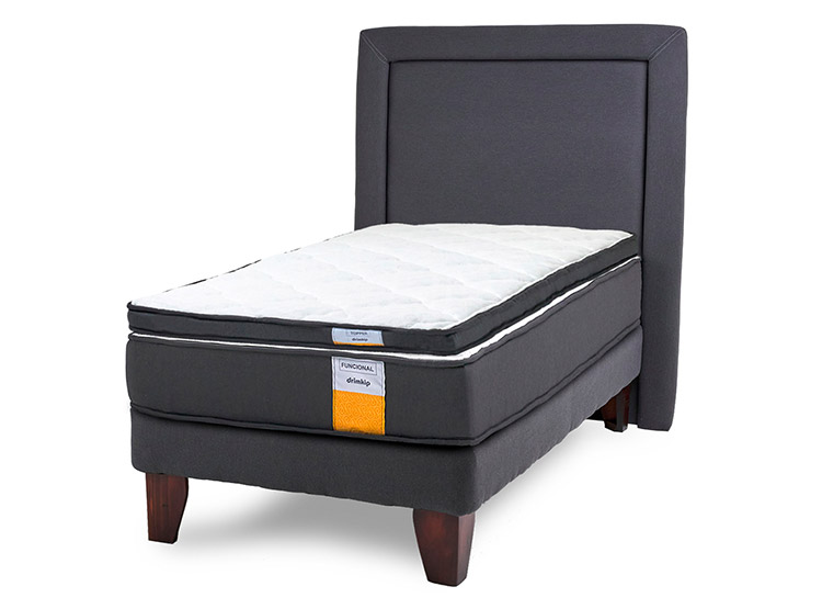 JUEGO DE DORMITORIO DRIMKIP CAMA EUROPEA FUNCIONAL PLUS 1.5 PLAZAS + RESPALDO + TOPPER - 1