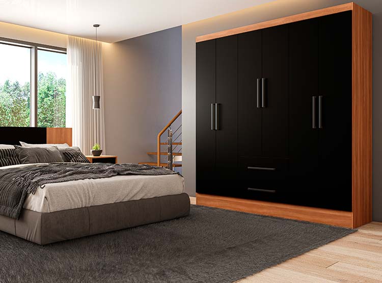 CLOSET ROCA AMBAR 6 PUERTAS 2 CAJONES CANELA NEGRO