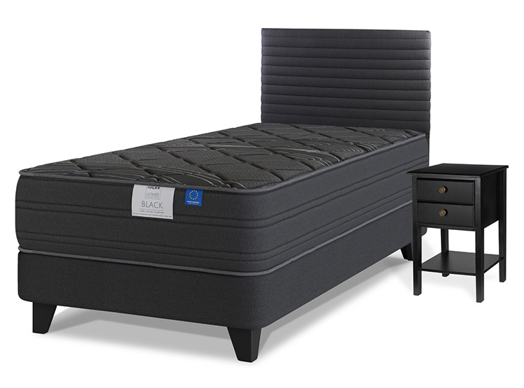 JUEGO DE DORMITORIO FLEX CAMA EUROPEA BLACK 1.5 PLAZAS + RESPALDO MODERN + VELADOR ROVER - 1