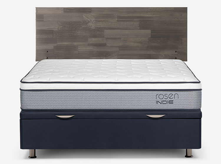 JUEGO DE DORMITORIO ROSEN CAMA BOXET INDIE 2 PLAZAS + RESPALDO TABOR GRIS