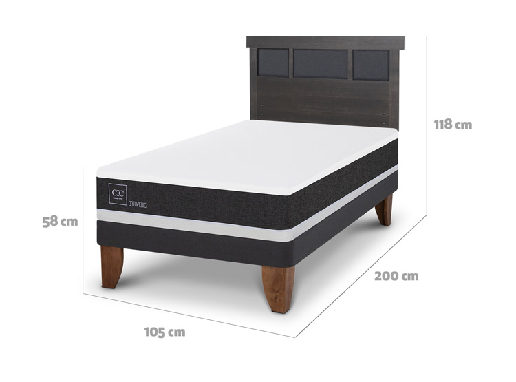 JUEGO DE DORMITORIO CIC CAMA EUROPEA DUBLIN ORTOPEDIC 1.5 PLAZAS + RESPALDO GRIS - 3