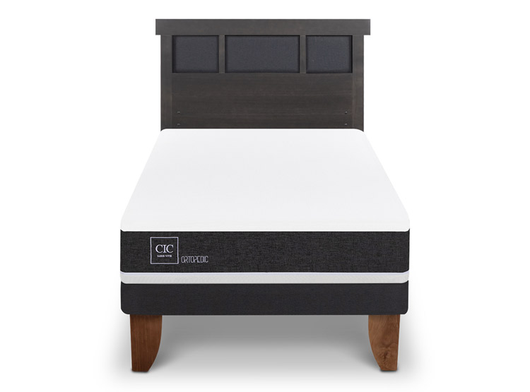 JUEGO DE DORMITORIO CIC CAMA EUROPEA DUBLIN ORTOPEDIC 1.5 PLAZAS + RESPALDO GRIS - 1