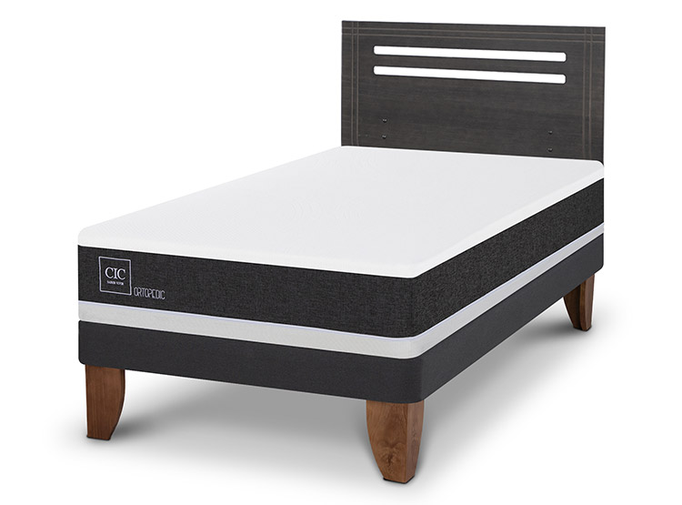 JUEGO DE DORMITORIO CIC CAMA EUROPEA ORTOPEDIC 1.5 PLAZAS + RESPALDO MUNICH GRIS - 2