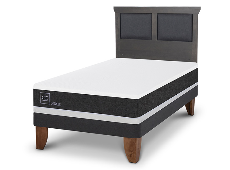 JUEGO DE DORMITORIO CIC CAMA EUROPEA TORINO ORTOPEDIC 1.5 PLAZAS + RESPALDO TURINO GRIS - 2