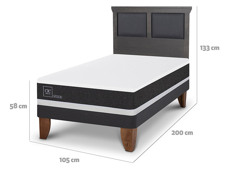 JUEGO DE DORMITORIO CIC CAMA EUROPEA TORINO ORTOPEDIC 1.5 PLAZAS + RESPALDO TURINO GRIS - 3