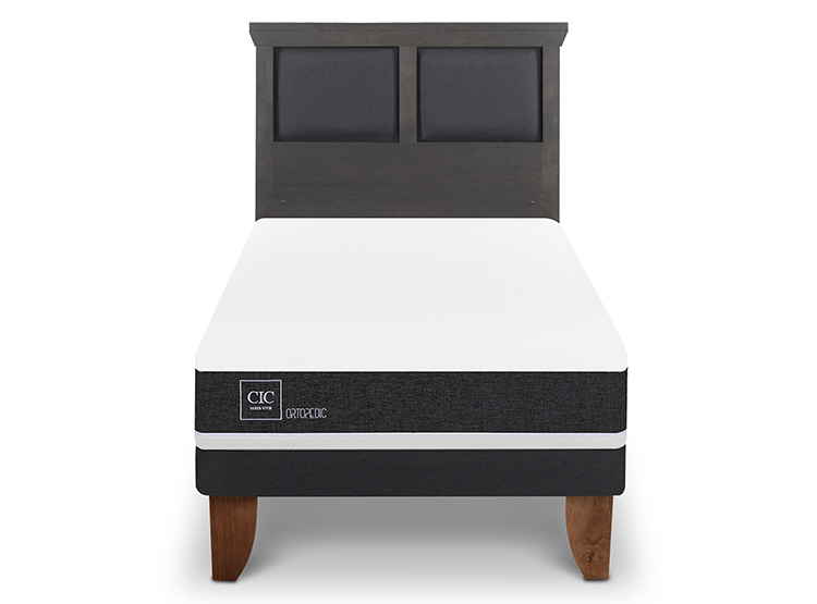 JUEGO DE DORMITORIO CIC CAMA EUROPEA TORINO ORTOPEDIC 1.5 PLAZAS + RESPALDO TURINO GRIS - 1