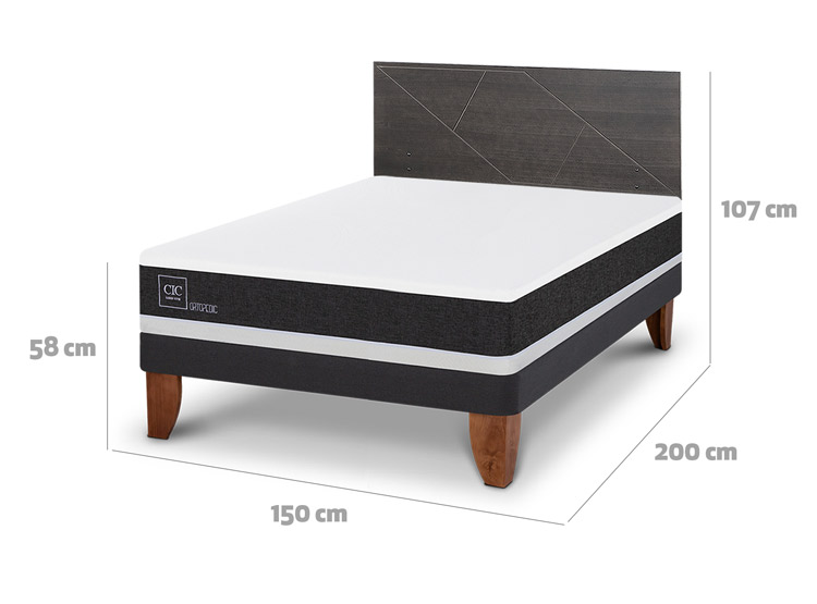 JUEGO DE DORMITORIO CIC CAMA EUROPEA VILLARRICA ORTOPEDIC BN 2 PLAZAS + RESPALDO GRIS - 3