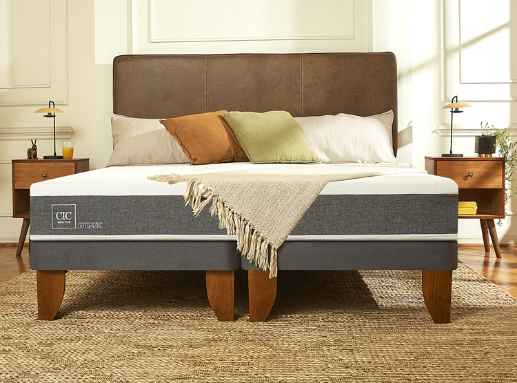 JUEGO DE DORMITORIO CIC CAMA EUROPEA VILLARRICA ORTOPEDIC BN 2 PLAZAS + RESPALDO GRIS - 7