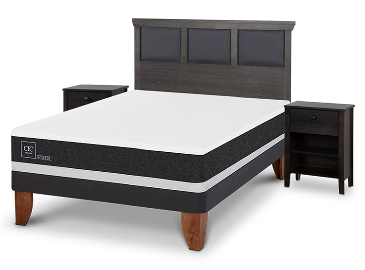 JUEGO DE DORMITORIO CIC CAMA EUROPEA TORINO ORTOPEDIC BN 2 PLAZAS + SET GRIS - 2