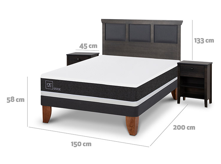 JUEGO DE DORMITORIO CIC CAMA EUROPEA TORINO ORTOPEDIC BN 2 PLAZAS + SET GRIS - 3