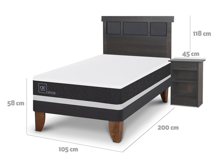 JUEGO DE DORMITORIO CIC CAMA EUROPEA DUBLIN ORTOPEDIC 1.5 PLAZAS + SET GRIS - 3