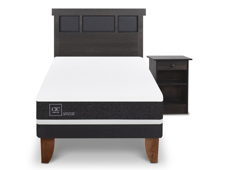 JUEGO DE DORMITORIO CIC CAMA EUROPEA DUBLIN ORTOPEDIC 1.5 PLAZAS + SET GRIS - 1