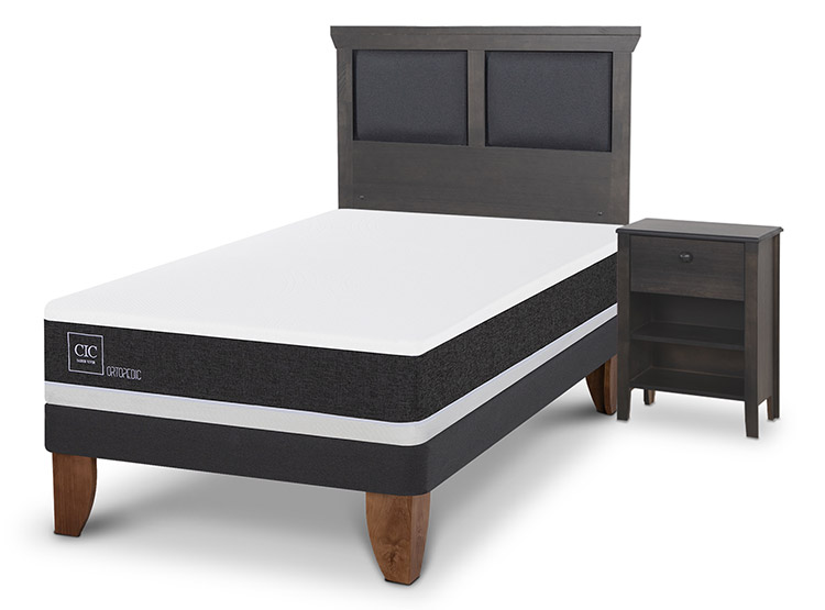 JUEGO DE DORMITORIO CIC CAMA EUROPEA TORINO ORTOPEDIC 1.5 PLAZAS + SET GRIS - 3