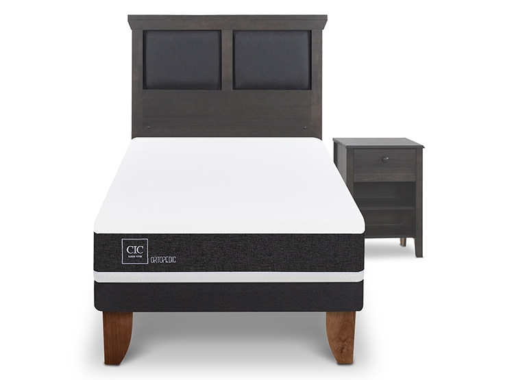 JUEGO DE DORMITORIO CIC CAMA EUROPEA TORINO ORTOPEDIC 1.5 PLAZAS + SET GRIS
