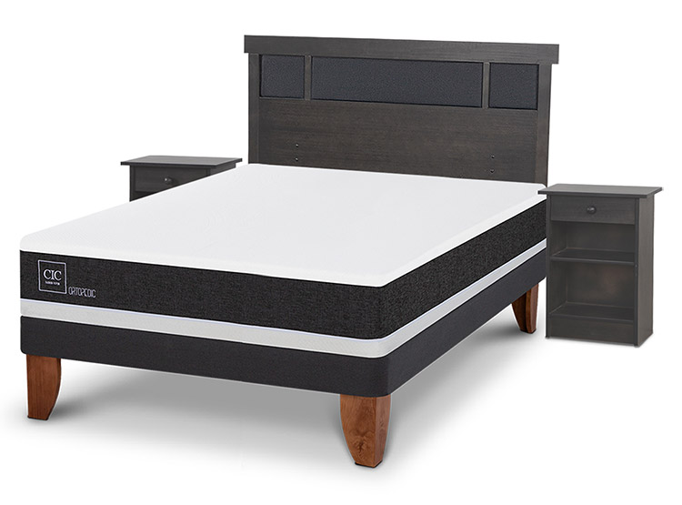 JUEGO DE DORMITORIO CIC CAMA EUROPEA DUBLIN ORTOPEDIC BN 2 PLAZAS + SET GRIS - 2