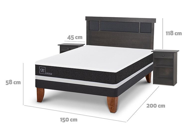 JUEGO DE DORMITORIO CIC CAMA EUROPEA DUBLIN ORTOPEDIC BN 2 PLAZAS + SET GRIS - 3