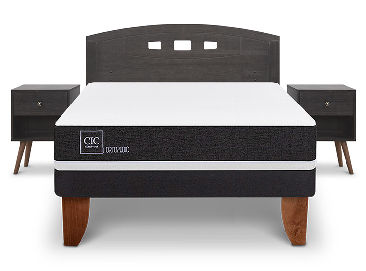 JUEGO DE DORMITORIO CIC CAMA EUROPEA GALES ORTOPEDIC BN 2 PLAZAS + SET GRIS - 1