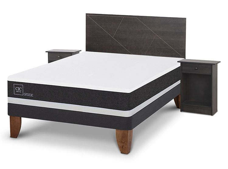 JUEGO DE DORMITORIO CIC CAMA EUROPEA ORTOPEDIC BN 2 PLAZAS + SET VILLARRICA GRIS - 2