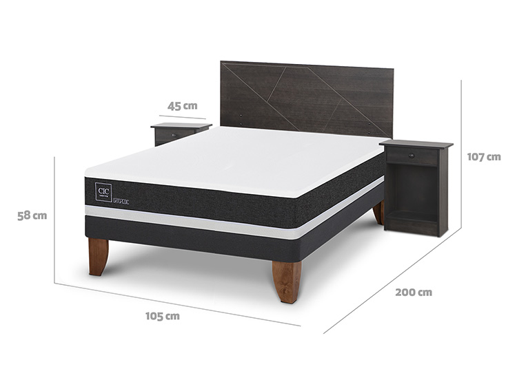 JUEGO DE DORMITORIO CIC CAMA EUROPEA ORTOPEDIC BN 2 PLAZAS + SET VILLARRICA GRIS - 3