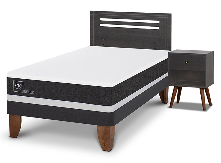 JUEGO DE DORMITORIO CIC CAMA EUROPEA MUNICH ORTOPEDIC 1.5 PLAZAS + SET GRIS - 2