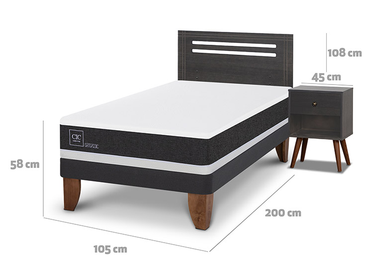 JUEGO DE DORMITORIO CIC CAMA EUROPEA MUNICH ORTOPEDIC 1.5 PLAZAS + SET GRIS - 3