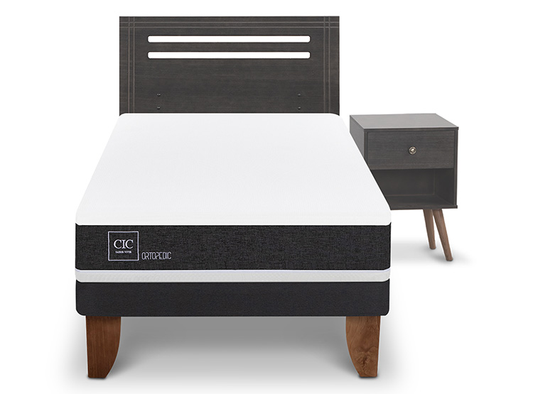 JUEGO DE DORMITORIO CIC CAMA EUROPEA MUNICH ORTOPEDIC 1.5 PLAZAS + SET GRIS - 1