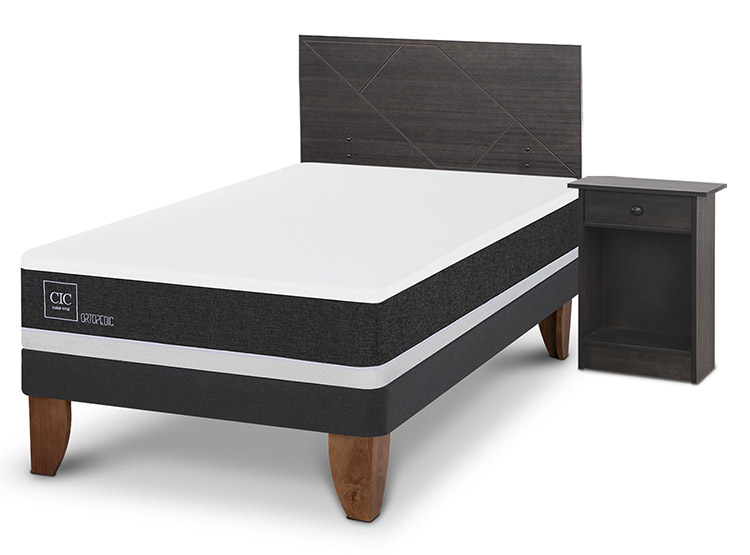 JUEGO DE DORMITORIO CIC CAMA EUROPEA VILLARRICA ORTOPEDIC 1.5 PLAZAS + SET GRIS - 2