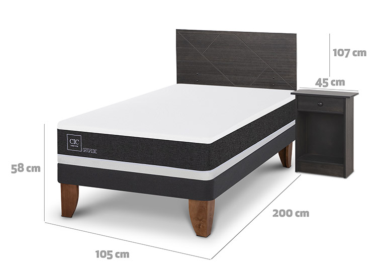 JUEGO DE DORMITORIO CIC CAMA EUROPEA VILLARRICA ORTOPEDIC 1.5 PLAZAS + SET GRIS - 3