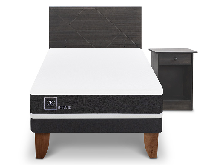 JUEGO DE DORMITORIO CIC CAMA EUROPEA VILLARRICA ORTOPEDIC 1.5 PLAZAS + SET GRIS