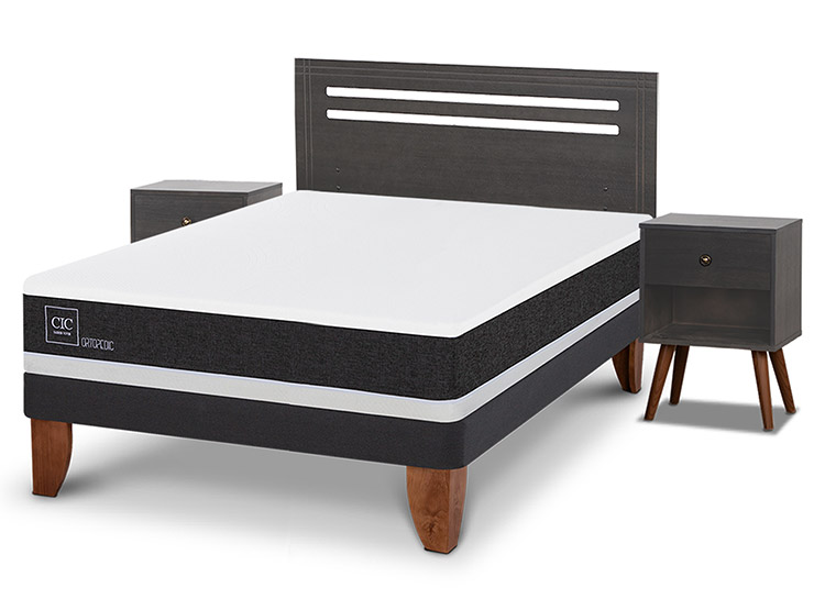 JUEGO DE DORMITORIO CIC CAMA EUROPEA MUNICH ORTOPEDIC BN 2 PLAZAS + SET GRIS - 2