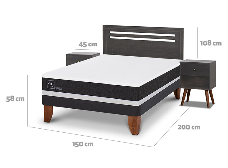 JUEGO DE DORMITORIO CIC CAMA EUROPEA MUNICH ORTOPEDIC BN 2 PLAZAS + SET GRIS - 3