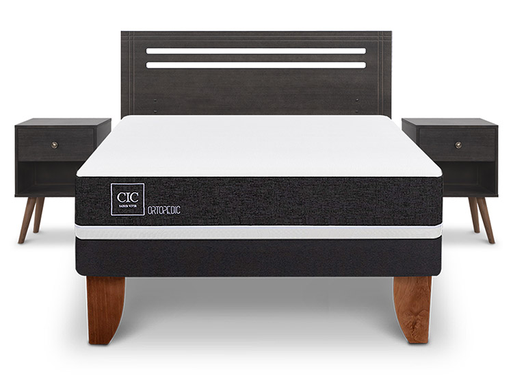JUEGO DE DORMITORIO CIC CAMA EUROPEA MUNICH ORTOPEDIC BN 2 PLAZAS + SET GRIS - 1