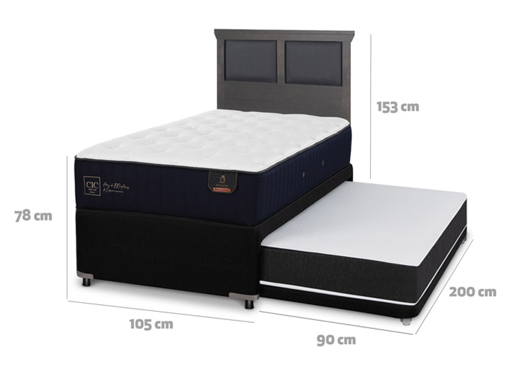 JUEGO DE DORMITORIO CIC CAMA DIVAN TORINO PREMIUM 1.5 PLAZAS NEGRO + RESPALDO GRIS - 3