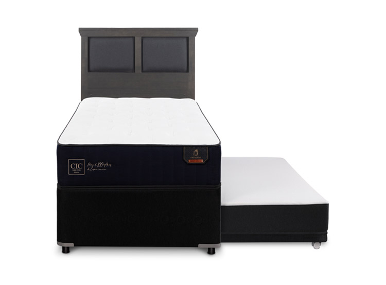 JUEGO DE DORMITORIO CIC CAMA DIVAN TORINO PREMIUM 1.5 PLAZAS NEGRO + RESPALDO GRIS - 1