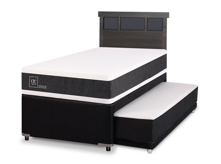 JUEGO DE DORMITORIO CIC CAMA DIVAN DUBLIN ORTOPEDIC 1.5 PLAZAS NEGRO + RESPALDO GRIS - 2