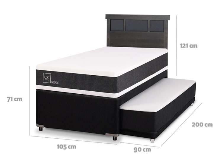 JUEGO DE DORMITORIO CIC CAMA DIVAN DUBLIN ORTOPEDIC 1.5 PLAZAS NEGRO + RESPALDO GRIS - 3