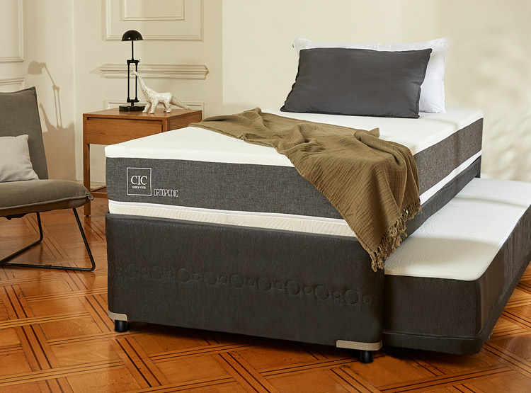 JUEGO DE DORMITORIO CIC CAMA DIVAN DUBLIN ORTOPEDIC 1.5 PLAZAS NEGRO + RESPALDO GRIS - 7