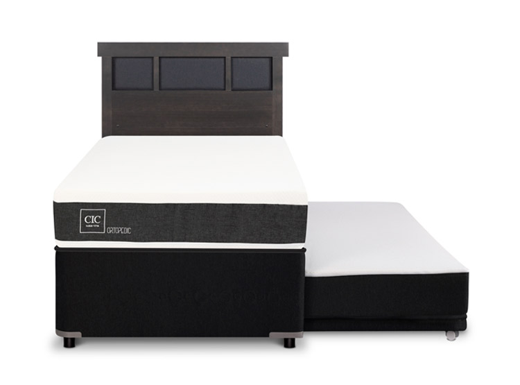 JUEGO DE DORMITORIO CIC CAMA DIVAN DUBLIN ORTOPEDIC 1.5 PLAZAS NEGRO + RESPALDO GRIS - 1