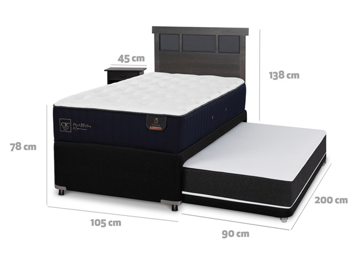 JUEGO DE DORMITORIO CIC CAMA DIVAN DUBLIN PREMIUM 1.5 PLAZAS NEGRO + SET GRIS - 3